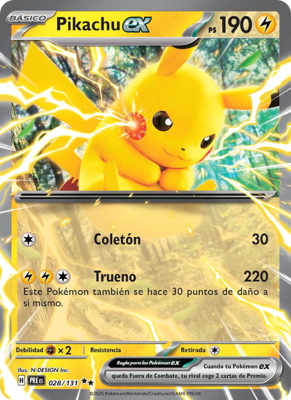 Pikachu ex 028 — Evoluciones Prismáticas (Spanish Pokémon TCG card)