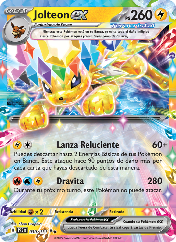 Jolteon ex 030 — Evoluciones Prismáticas (Spanish Pokémon TCG card)