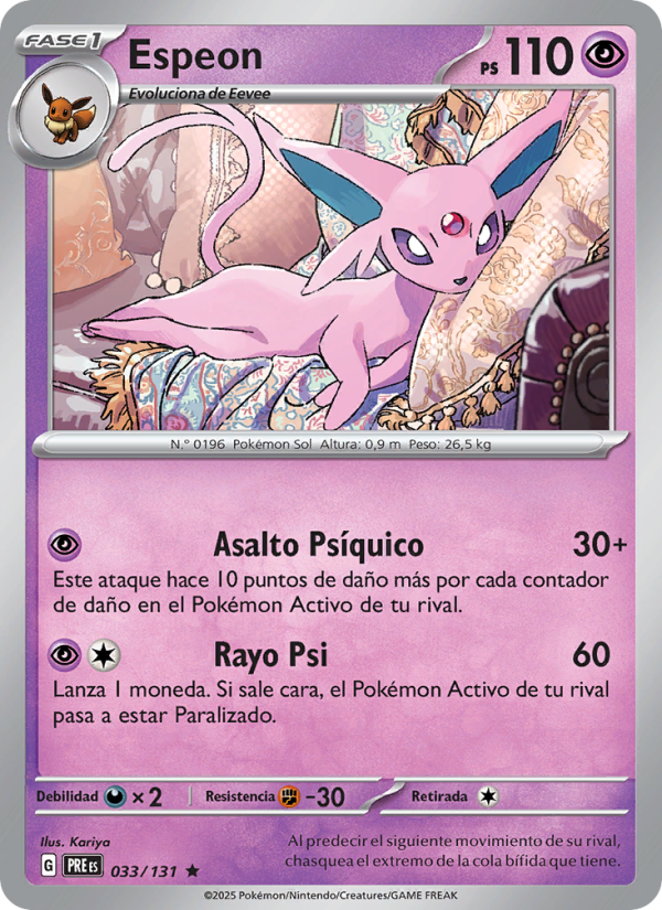 Espeon 033 — Evoluciones Prismáticas (Spanish Pokémon TCG card)