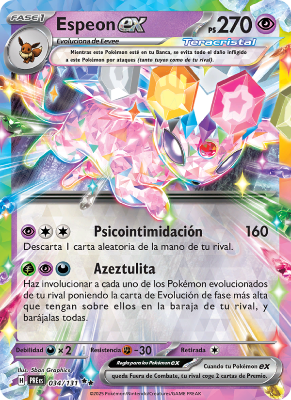 Espeon ex 034 — Evoluciones Prismáticas (Spanish Pokémon TCG card)
