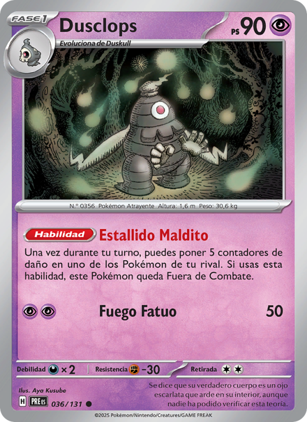 Dusclops 036 — Evoluciones Prismáticas (Spanish Pokémon TCG card)