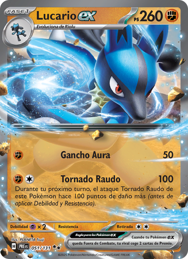Lucario ex 051 — Evoluciones Prismáticas (Spanish Pokémon TCG card)