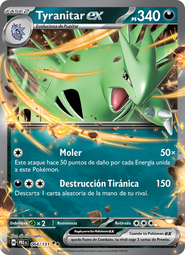 Tyranitar ex 064 — Evoluciones Prismáticas (Spanish Pokémon TCG card)