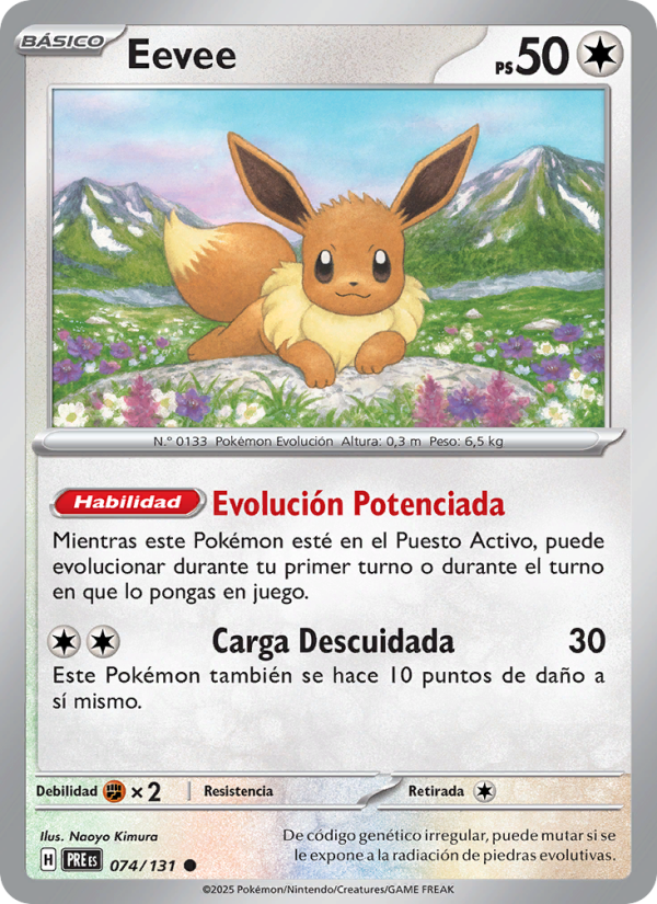 Eevee 074 — Evoluciones Prismáticas (Spanish Pokémon TCG card)