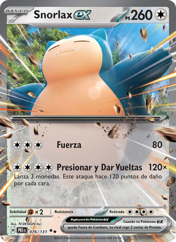 Snorlax ex 076 — Evoluciones Prismáticas (Spanish Pokémon TCG card)