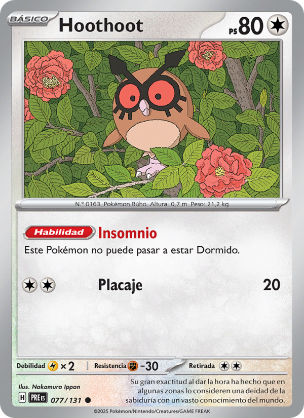 Hoothoot 077 — Evoluciones Prismáticas (Spanish Pokémon TCG card)