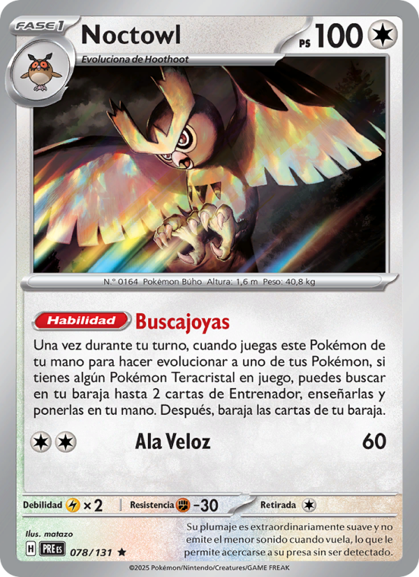 Noctowl 078 — Evoluciones Prismáticas (Spanish Pokémon TCG card)