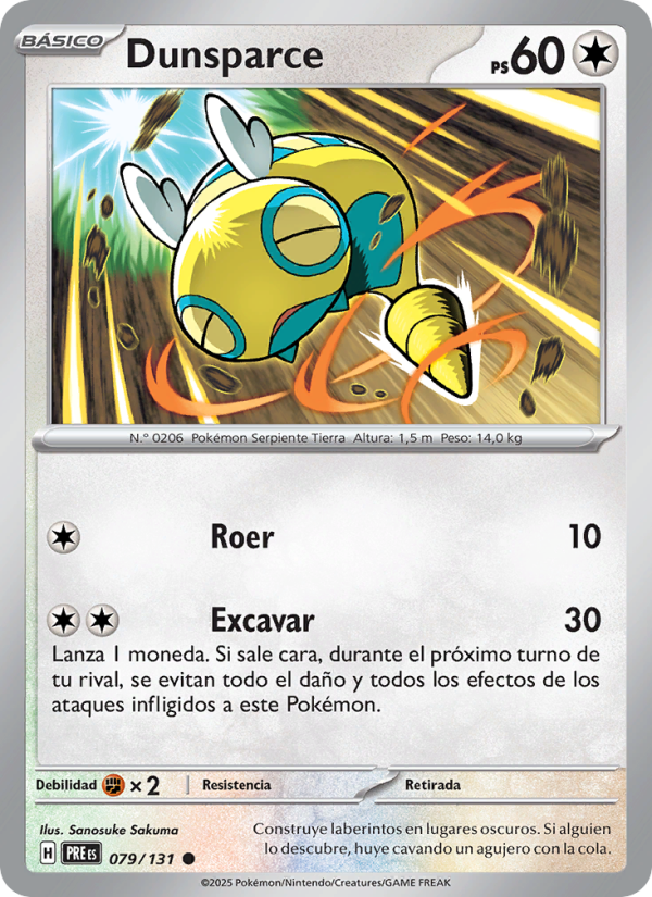 Dunsparce 079 — Evoluciones Prismáticas (Spanish Pokémon TCG card)
