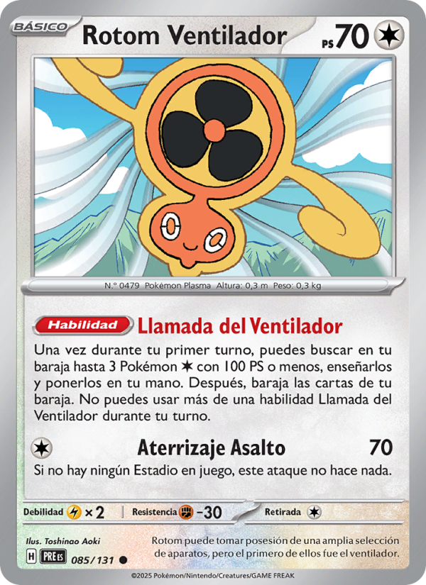 Rotom Ventilador 085 — Evoluciones Prismáticas (Spanish Pokémon TCG card)