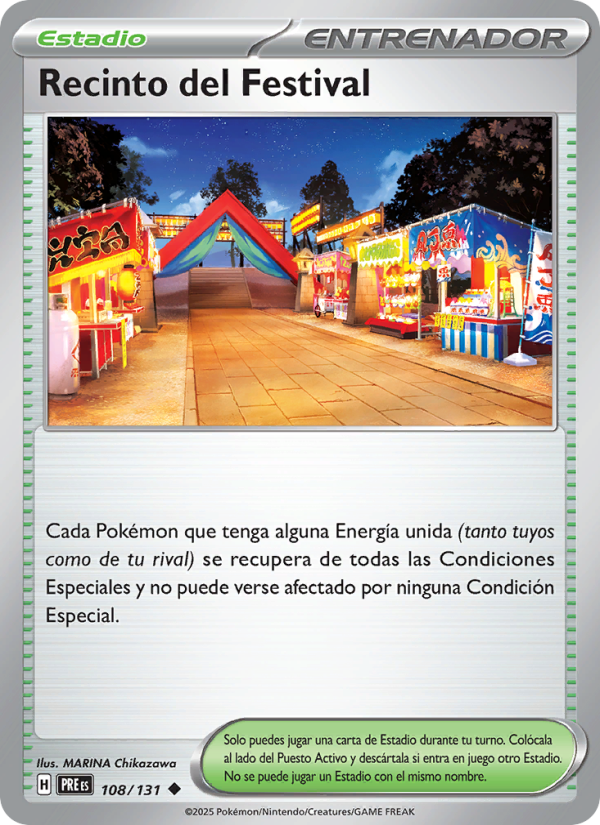 Recinto del Festival 108 — Evoluciones Prismáticas (Spanish Pokémon TCG card)