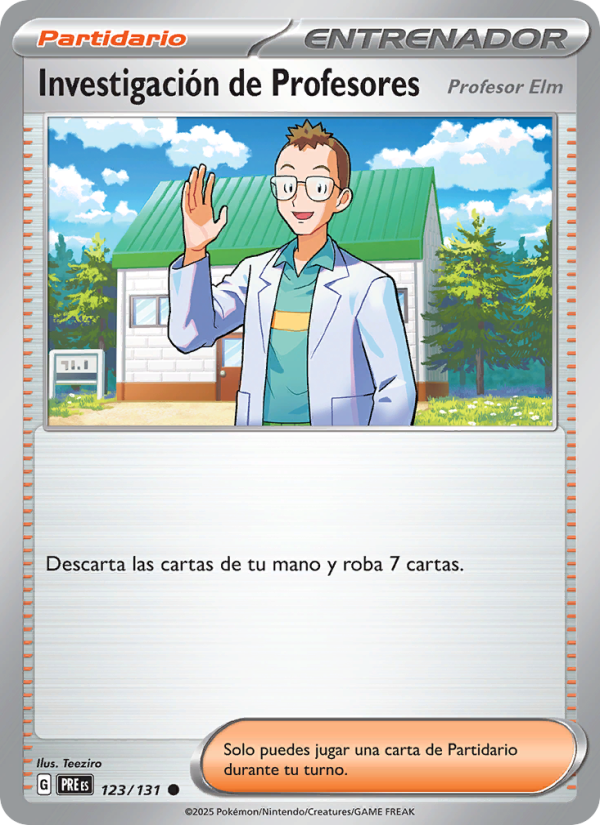 Investigación de Profesores 123 — Evoluciones Prismáticas (Spanish Pokémon TCG card)