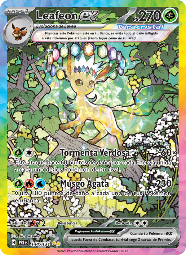 Leafeon ex 144 — Evoluciones Prismáticas (Spanish Pokémon TCG card)