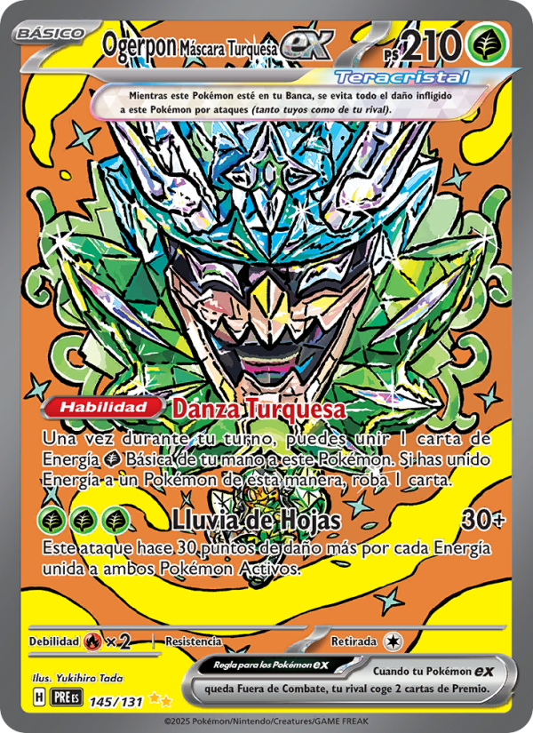 Ogerpon Máscara Turquesa ex 145 — Evoluciones Prismáticas (Spanish Pokémon TCG card)