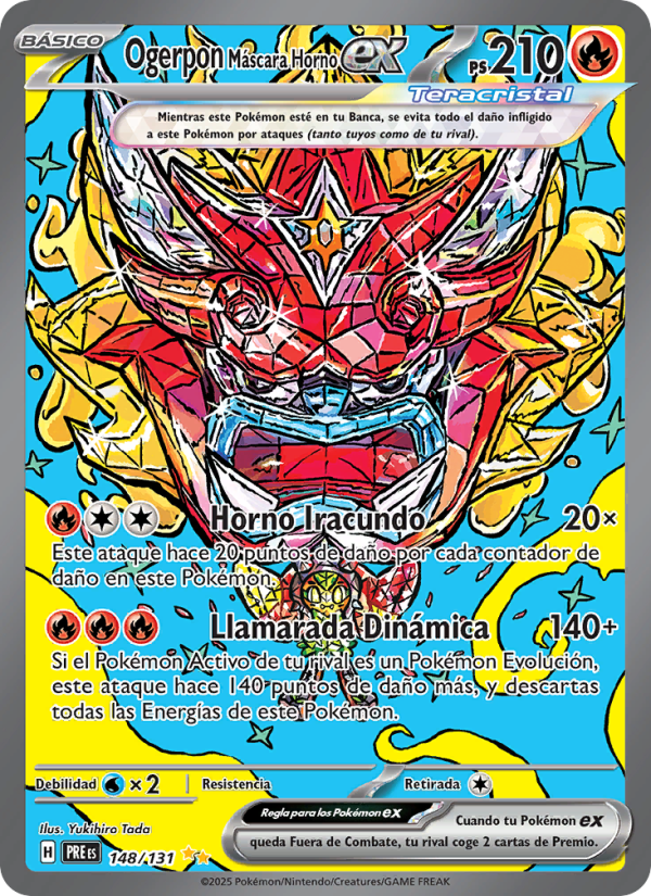 Ogerpon Máscara Horno ex 148 — Evoluciones Prismáticas (Spanish Pokémon TCG card)