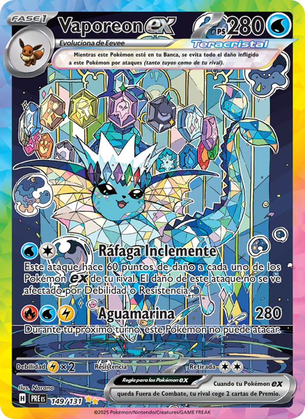 Vaporeon ex 149 — Evoluciones Prismáticas (Spanish Pokémon TCG card)