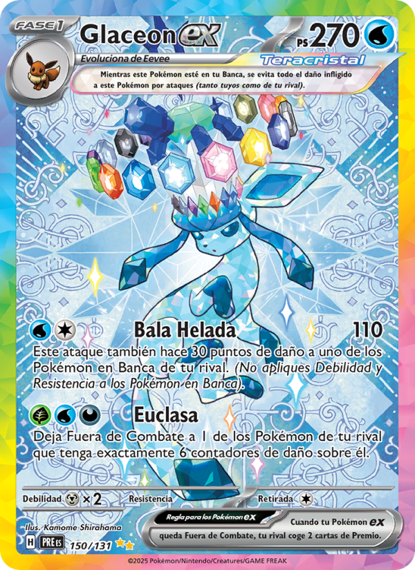 Glaceon ex 150 — Evoluciones Prismáticas (Spanish Pokémon TCG card)