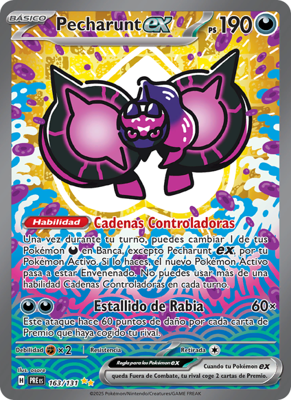 Pecharunt ex 163 — Evoluciones Prismáticas (Spanish Pokémon TCG card)