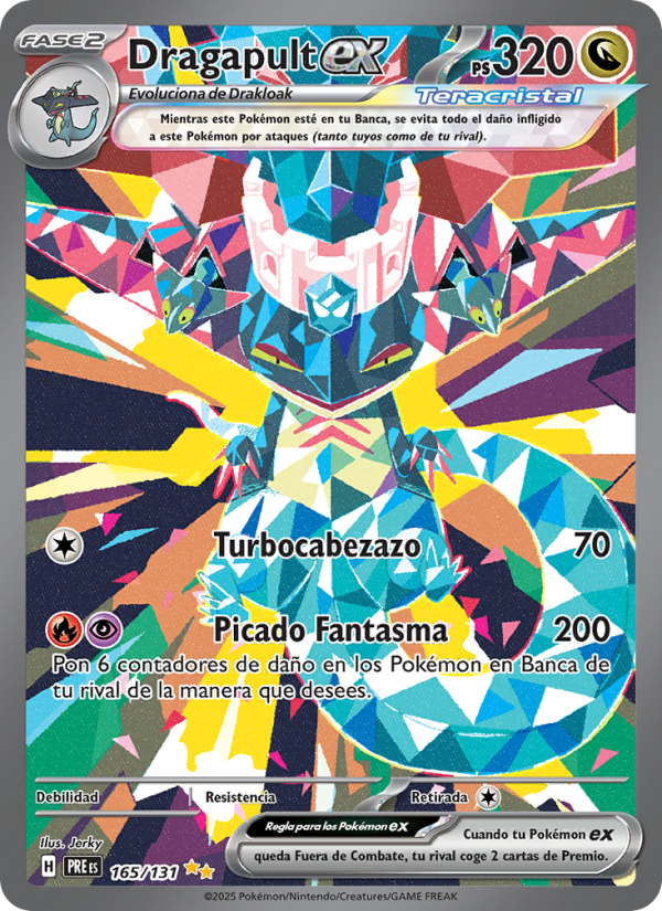 Dragapult ex 165 — Evoluciones Prismáticas (Spanish Pokémon TCG card)