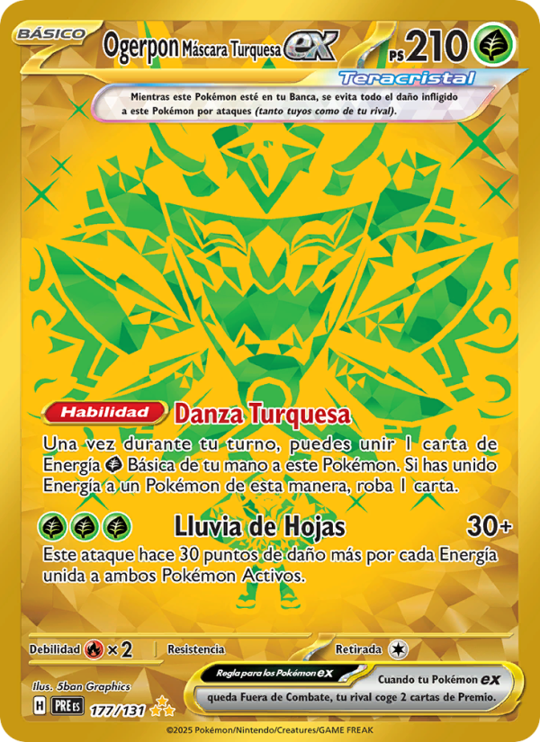 Ogerpon Máscara Turquesa ex 177 — Evoluciones Prismáticas (Spanish Pokémon TCG card)