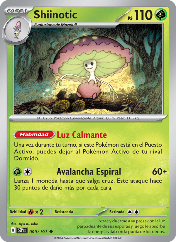 Shiinotic 009 — Chispas Fulgurantes (Spanish Pokémon TCG card)