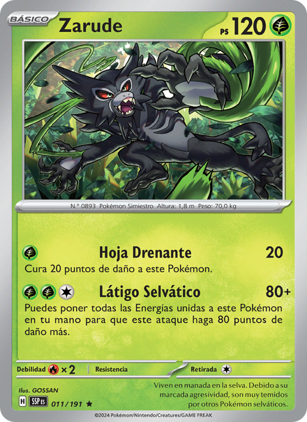 Zarude 011 — Chispas Fulgurantes (Spanish Pokémon TCG card)