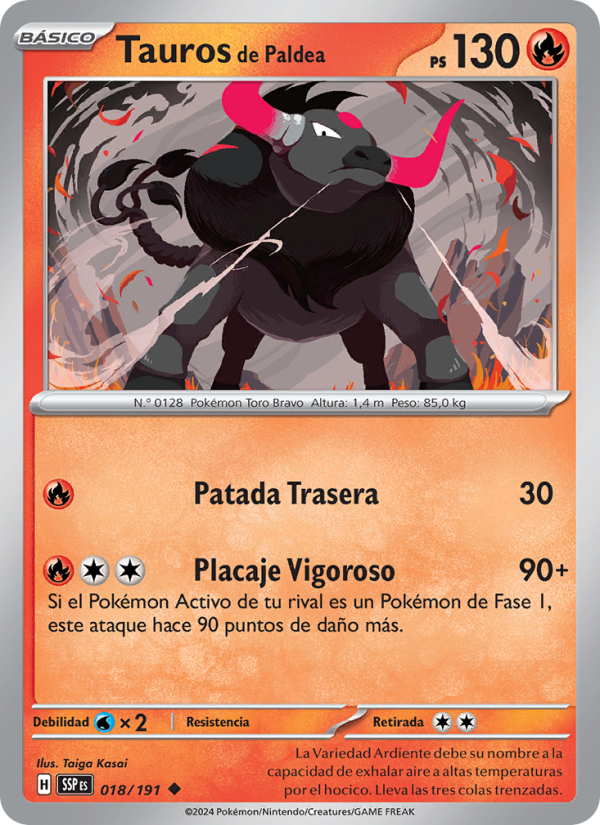 Tauros de Paldea 018 — Chispas Fulgurantes (Spanish Pokémon TCG card)