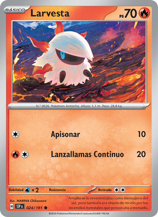 Larvesta 024 — Chispas Fulgurantes (Spanish Pokémon TCG card)