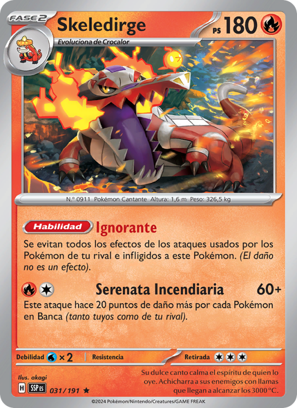 Skeledirge 031 — Chispas Fulgurantes (Spanish Pokémon TCG card)