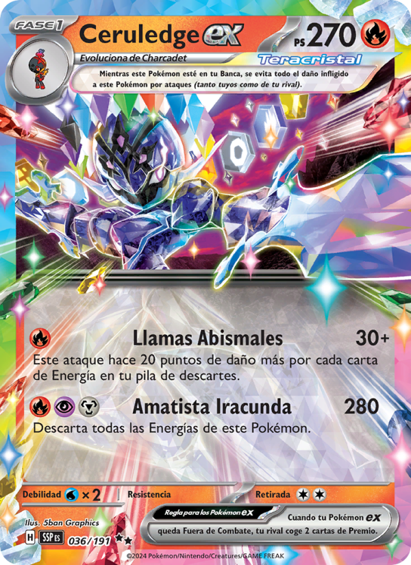 Ceruledge ex 036 — Chispas Fulgurantes (Spanish Pokémon TCG card)