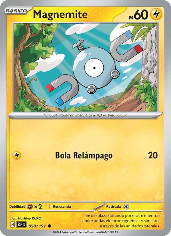 Magnemite 058 — Chispas Fulgurantes (Spanish Pokémon TCG card)