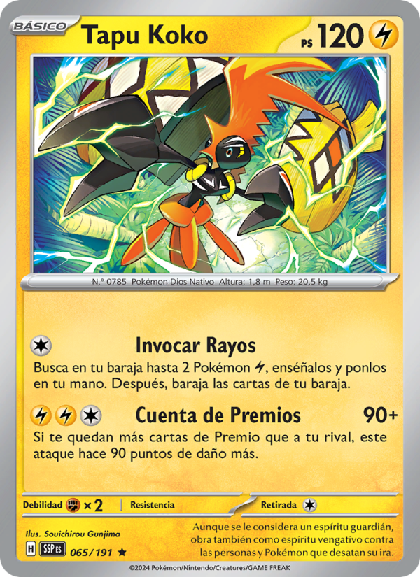 Tapu Koko 065 — Chispas Fulgurantes (Spanish Pokémon TCG card)