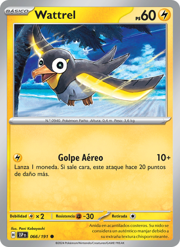 Wattrel 066 — Chispas Fulgurantes (Spanish Pokémon TCG card)
