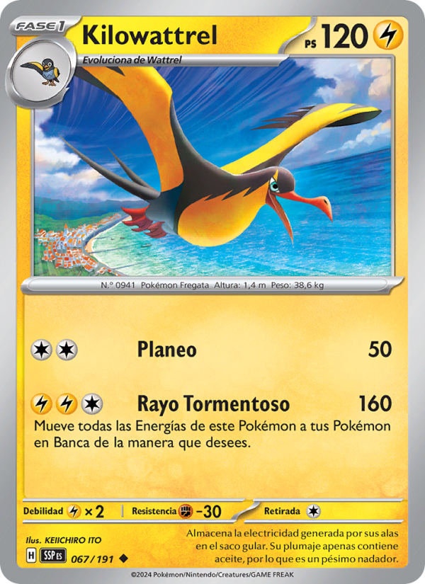 Kilowattrel 067 — Chispas Fulgurantes (Spanish Pokémon TCG card)