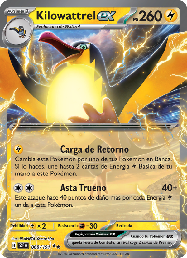 Kilowattrel ex 068 — Chispas Fulgurantes (Spanish Pokémon TCG card)