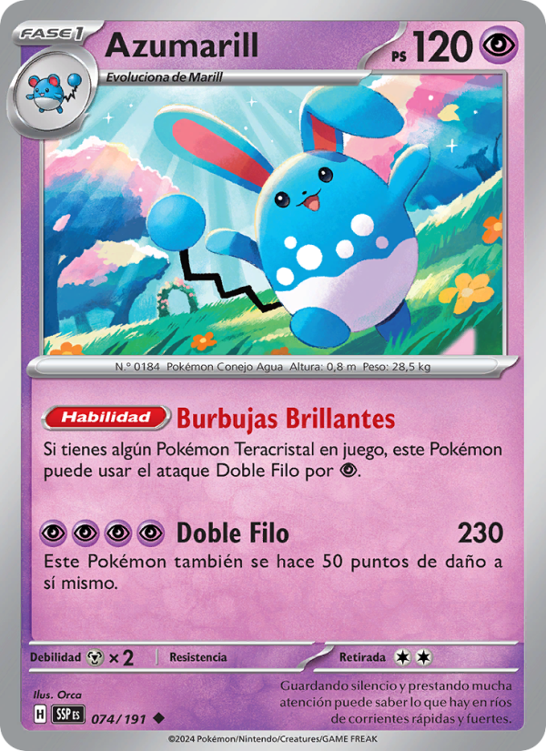 Azumarill 074 — Chispas Fulgurantes (Spanish Pokémon TCG card)