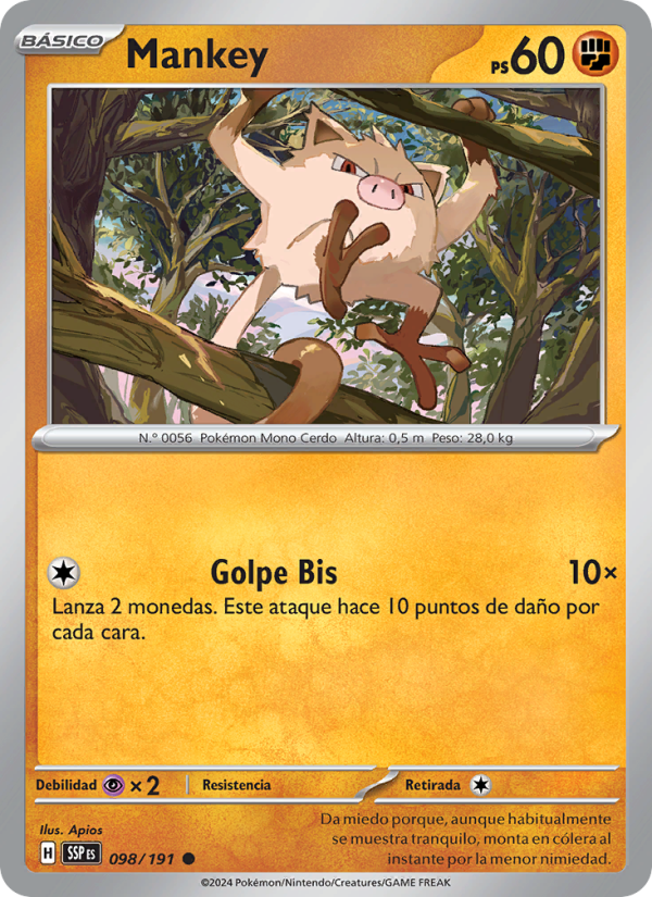 Mankey 098 — Chispas Fulgurantes (Spanish Pokémon TCG card)
