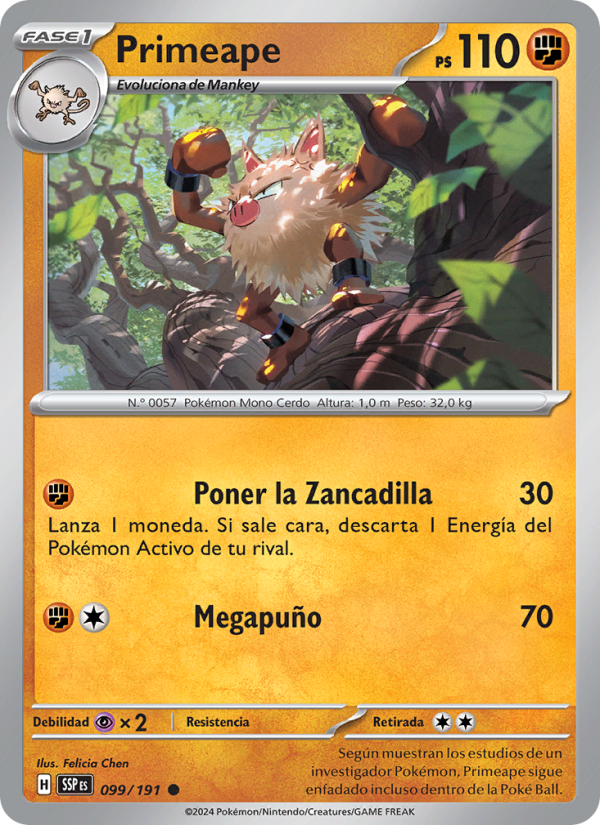 Primeape 099 — Chispas Fulgurantes (Spanish Pokémon TCG card)