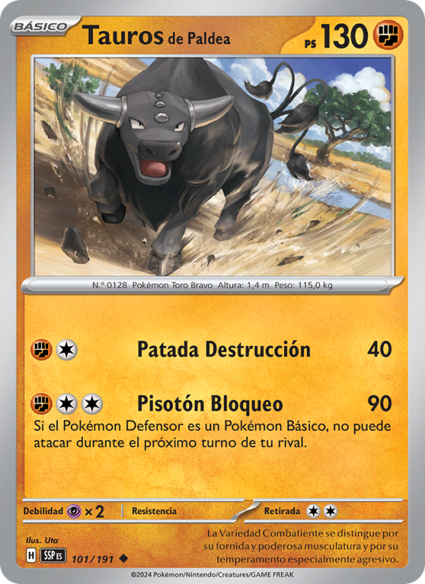 Tauros de Paldea 101 — Chispas Fulgurantes (Spanish Pokémon TCG card)
