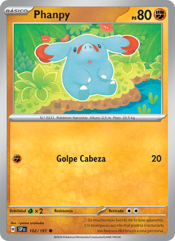 Phanpy 102 — Chispas Fulgurantes (Spanish Pokémon TCG card)