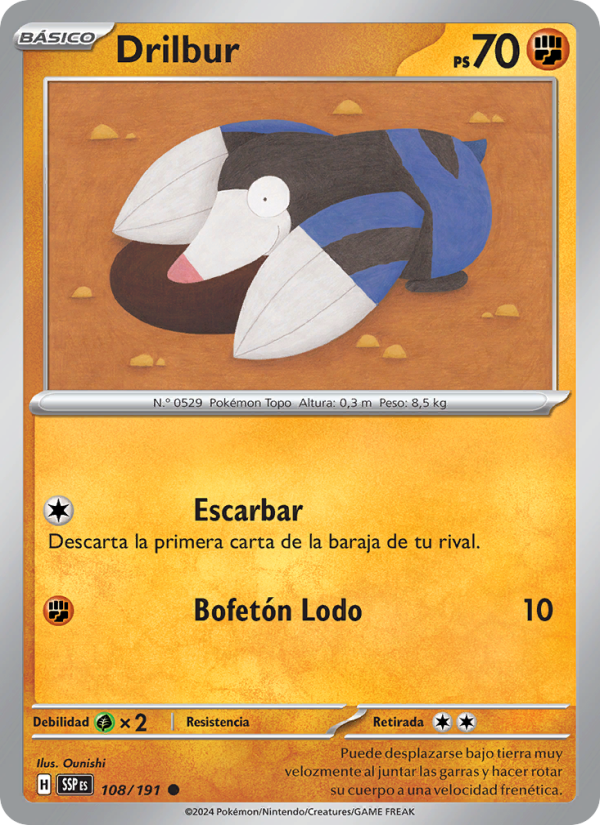 Drilbur 108 — Chispas Fulgurantes (Spanish Pokémon TCG card)
