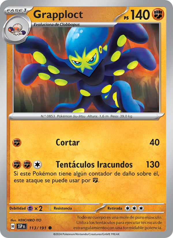 Grapploct 113 — Chispas Fulgurantes (Spanish Pokémon TCG card)