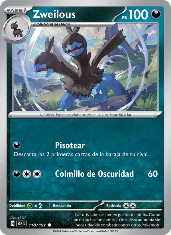 Zweilous 118 — Chispas Fulgurantes (Spanish Pokémon TCG card)
