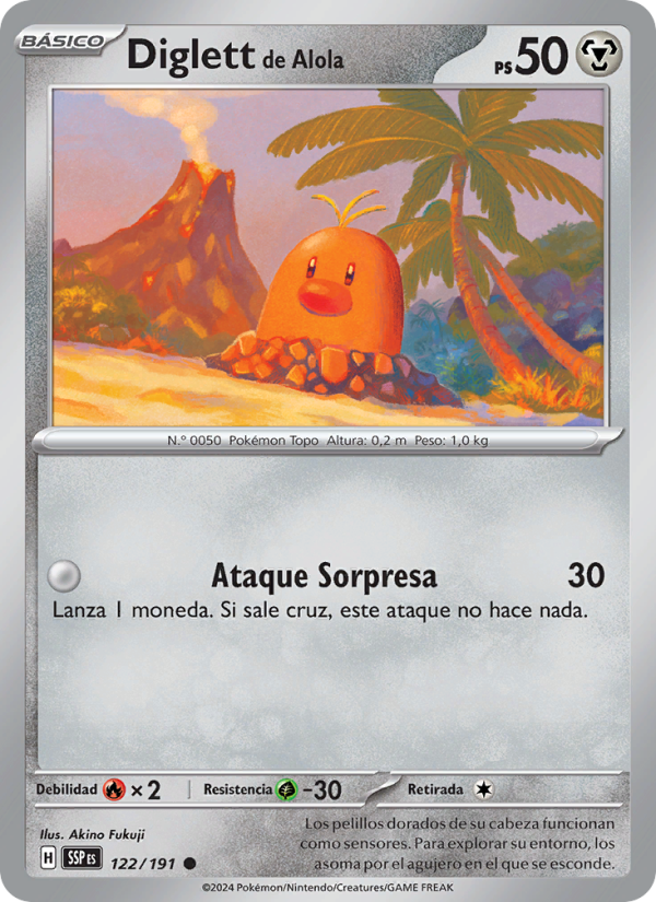 Diglett de Alola 122 — Chispas Fulgurantes (Spanish Pokémon TCG card)