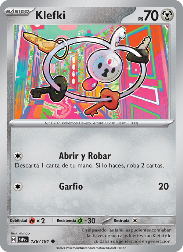 Klefki 128 — Chispas Fulgurantes (Spanish Pokémon TCG card)