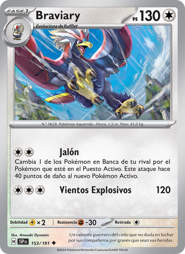 Braviary 153 — Chispas Fulgurantes (Spanish Pokémon TCG card)