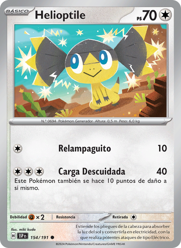 Helioptile 154 — Chispas Fulgurantes (Spanish Pokémon TCG card)