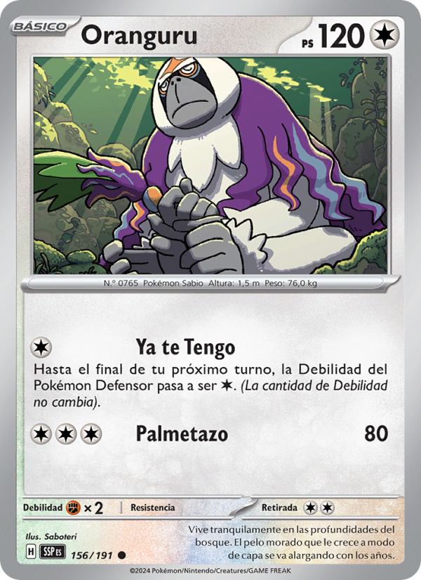 Oranguru 156 — Chispas Fulgurantes (Spanish Pokémon TCG card)