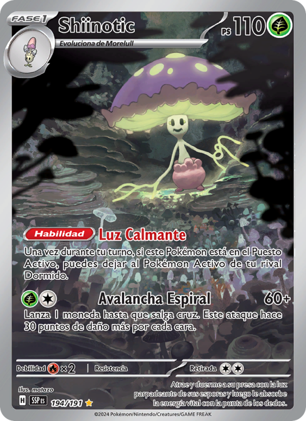Shiinotic 194 — Chispas Fulgurantes (Spanish Pokémon TCG card)