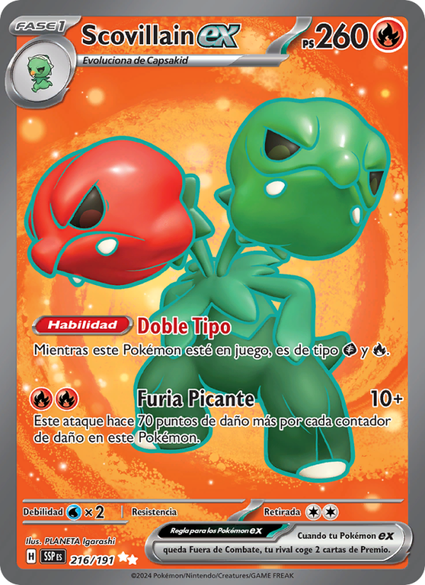 Scovillain ex 216 — Chispas Fulgurantes (Spanish Pokémon TCG card)