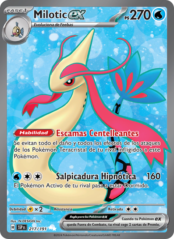Milotic ex 217 — Chispas Fulgurantes (Spanish Pokémon TCG card)